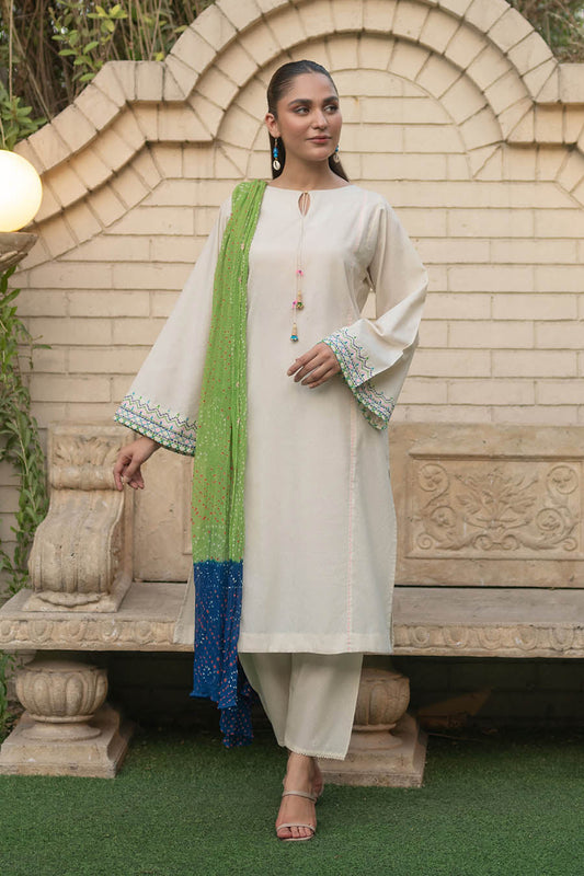 Readymade Off White Kurta Set with Chunri Dupatta