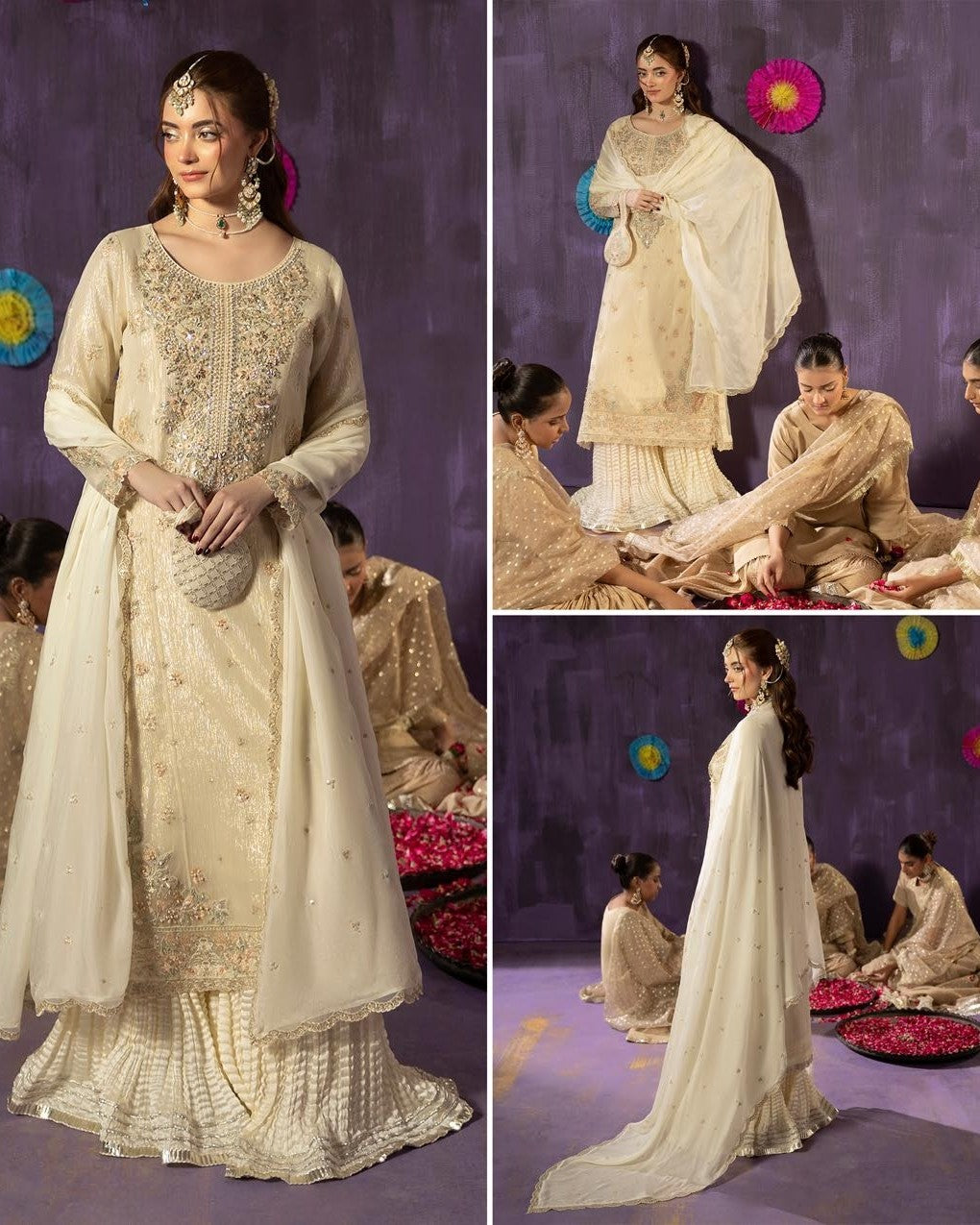 Lama Silk Inner with Crush Silk Sharara Pakistani Suit Online in Dubai UAE Abudhabi Ajman Sharjah