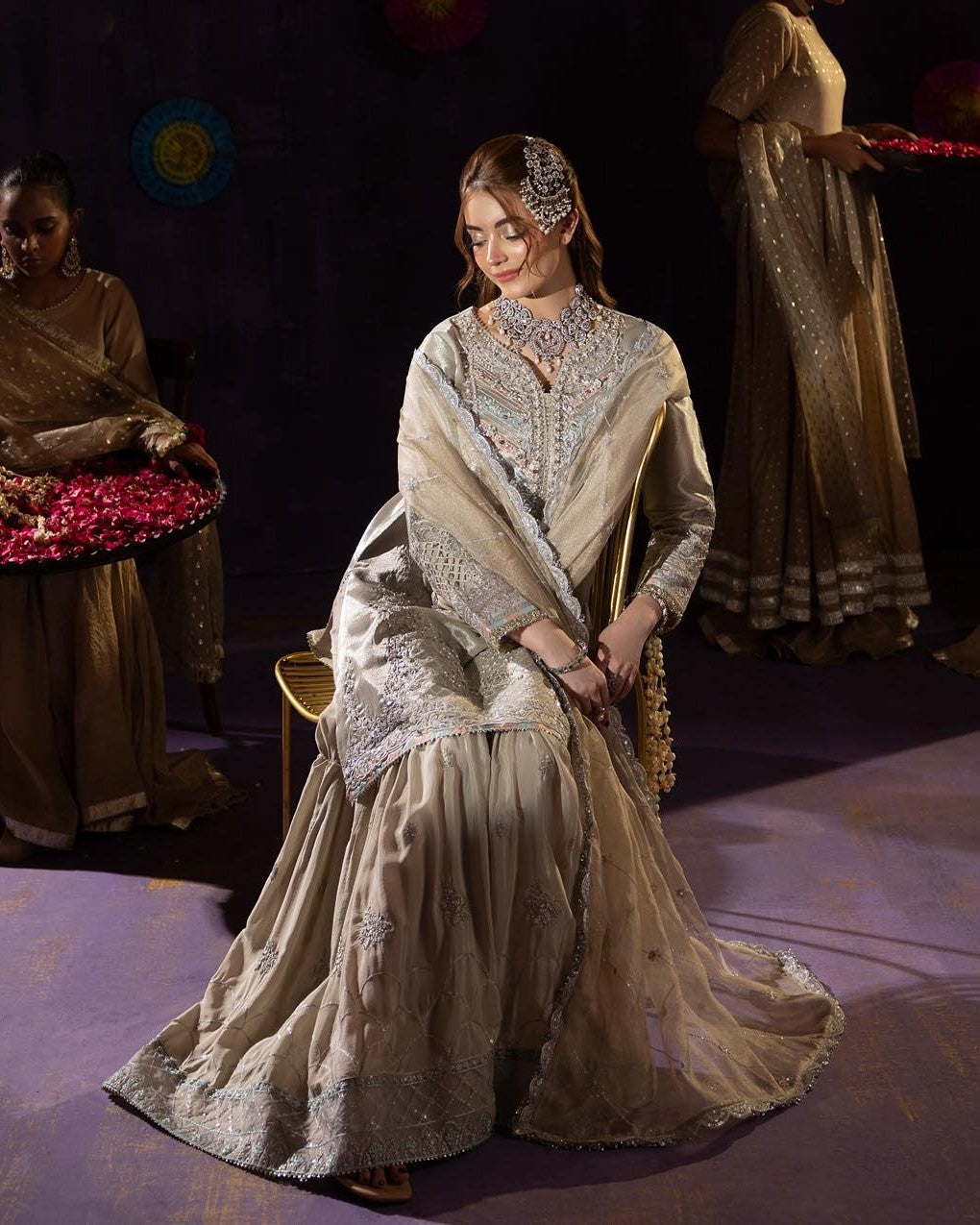 Lama Tissue Hand Embellished Shirt with Gharara Online in UK USA Canada