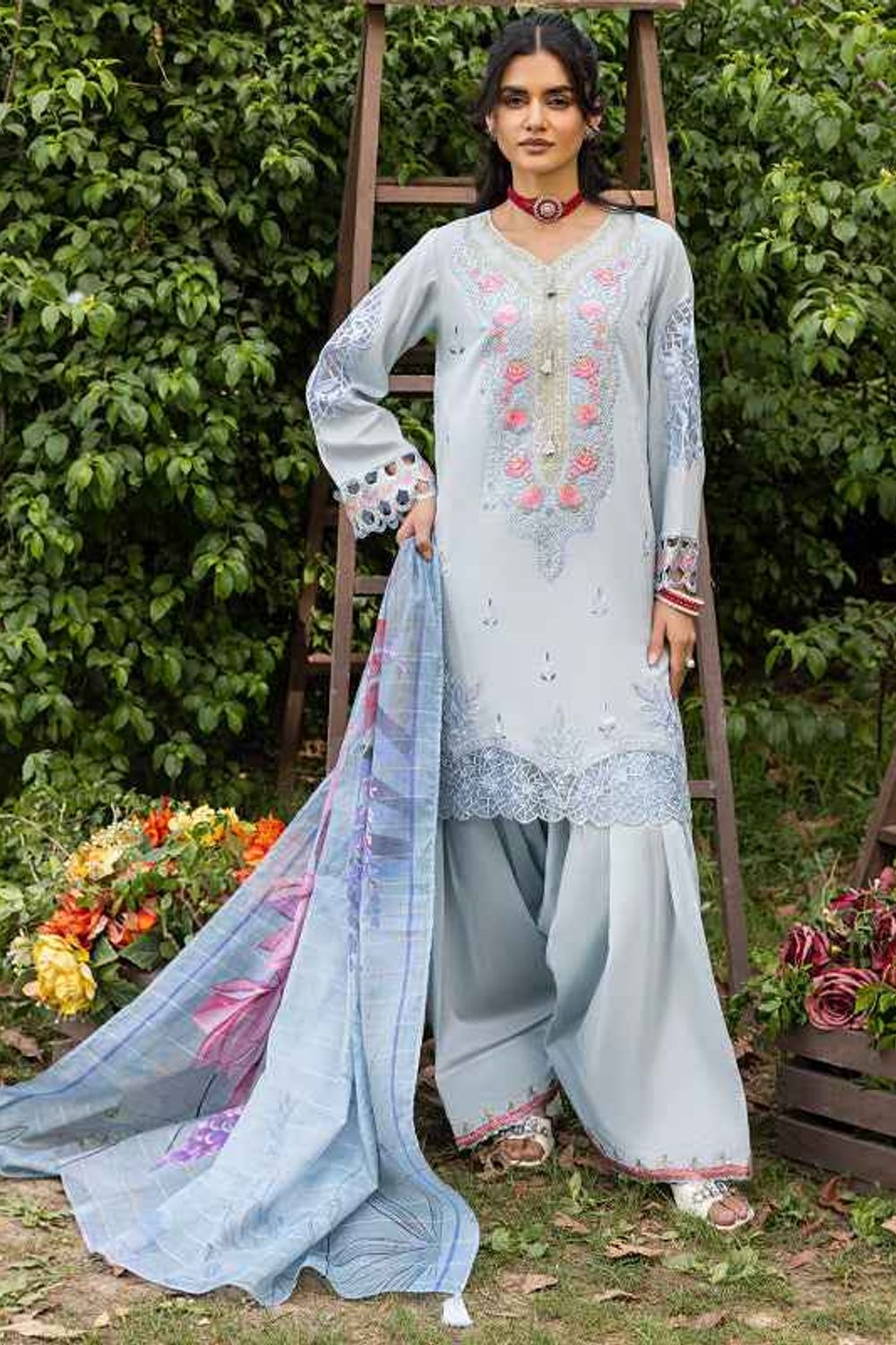 Laser Cut Lawn Farshi Shalwar Suit Online in Dubai UAE Abudhabi Ajman Sharjah