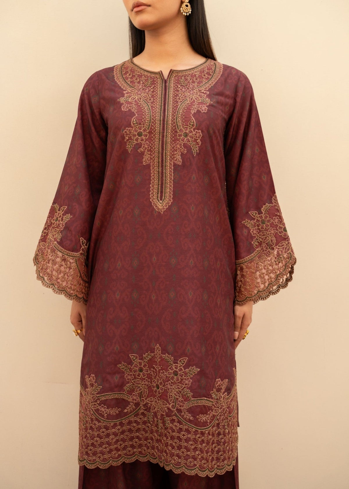 Latest Pakistani Burnt Umber Embroidered Khaddar Suit Online in UK USA Canada