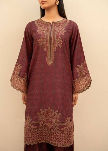 Latest Pakistani Burnt Umber Embroidered Khaddar Suit Online in UK USA Canada