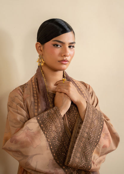 Latest Pakistani Camel Brown Khaddar Salwar Kameez Online in KSA Riyadh Saudi Arabia Oman Bahrain Qatar