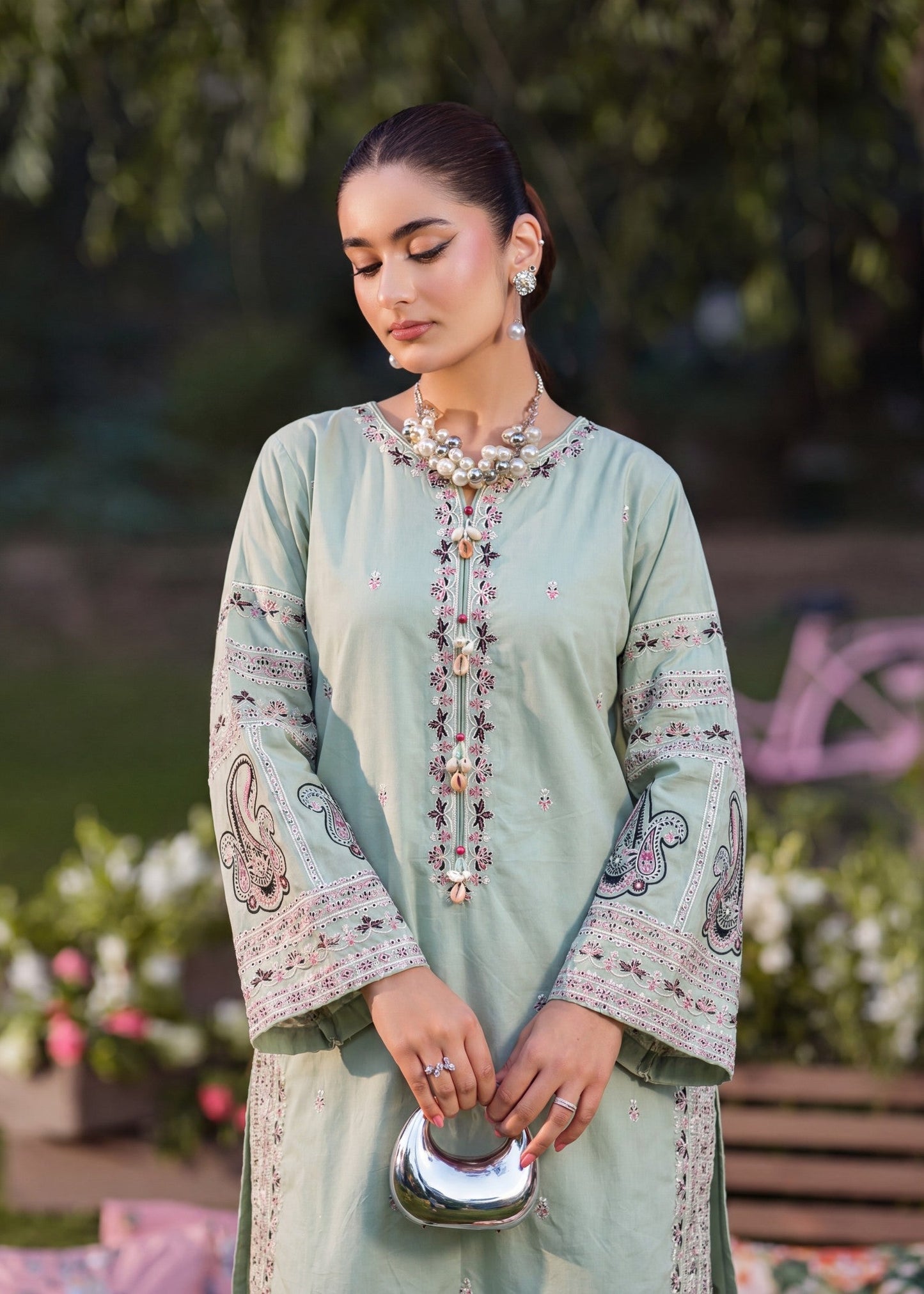 Latest Pakistani Embroidered Pistachio Green Lawn Suit Online in Dubai UAE Abudhabi Ajman Sharjah