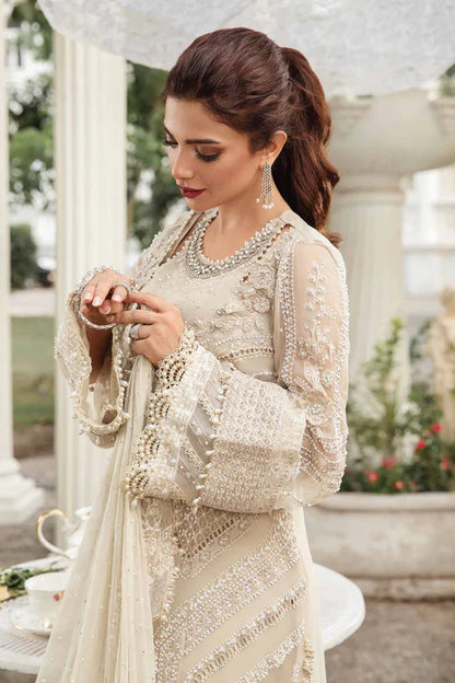 Off White Chiffon Suit with Diamantes & 3D Flower Embellishments