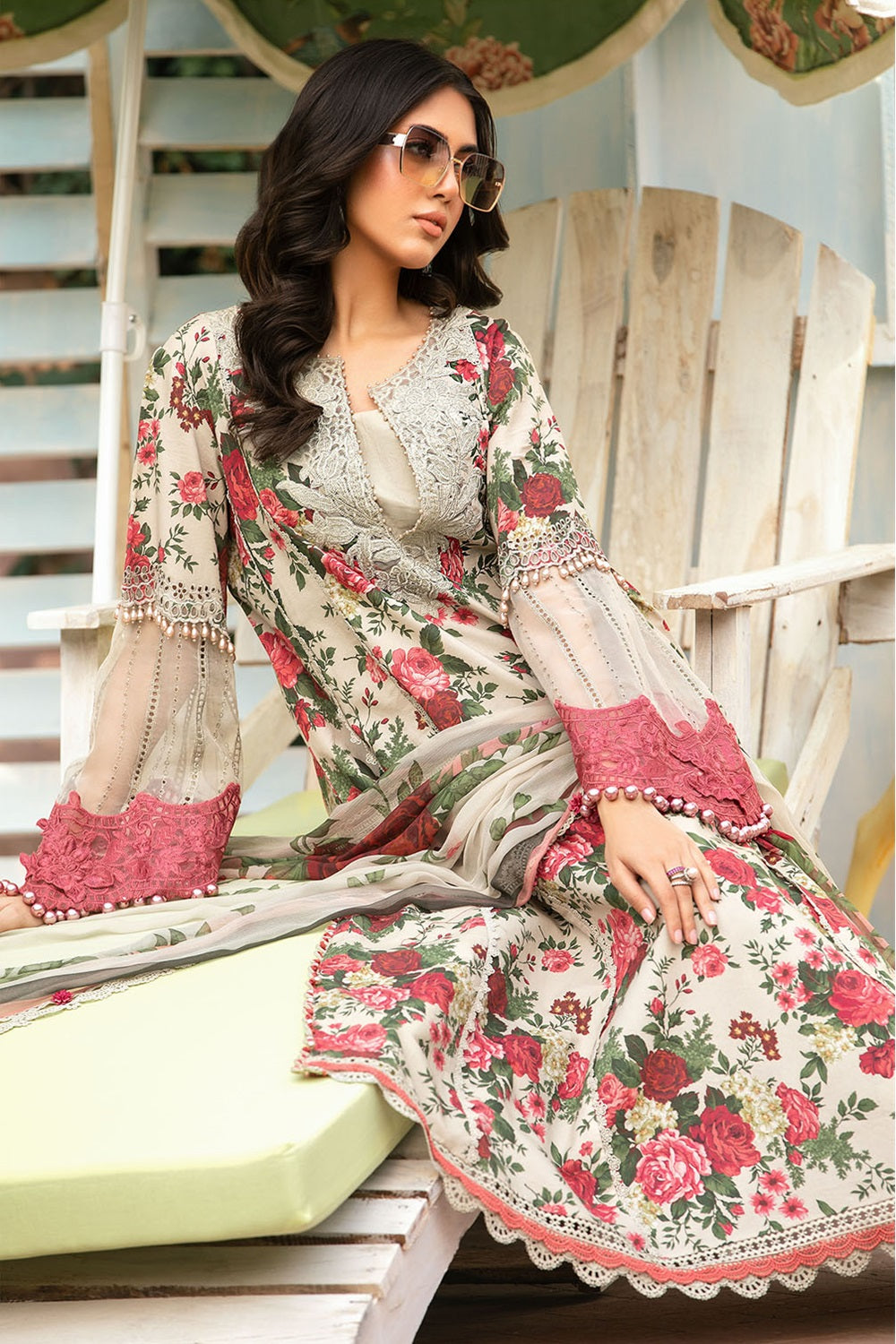 Coffee Lawn Suit with Chiffon Dupatta