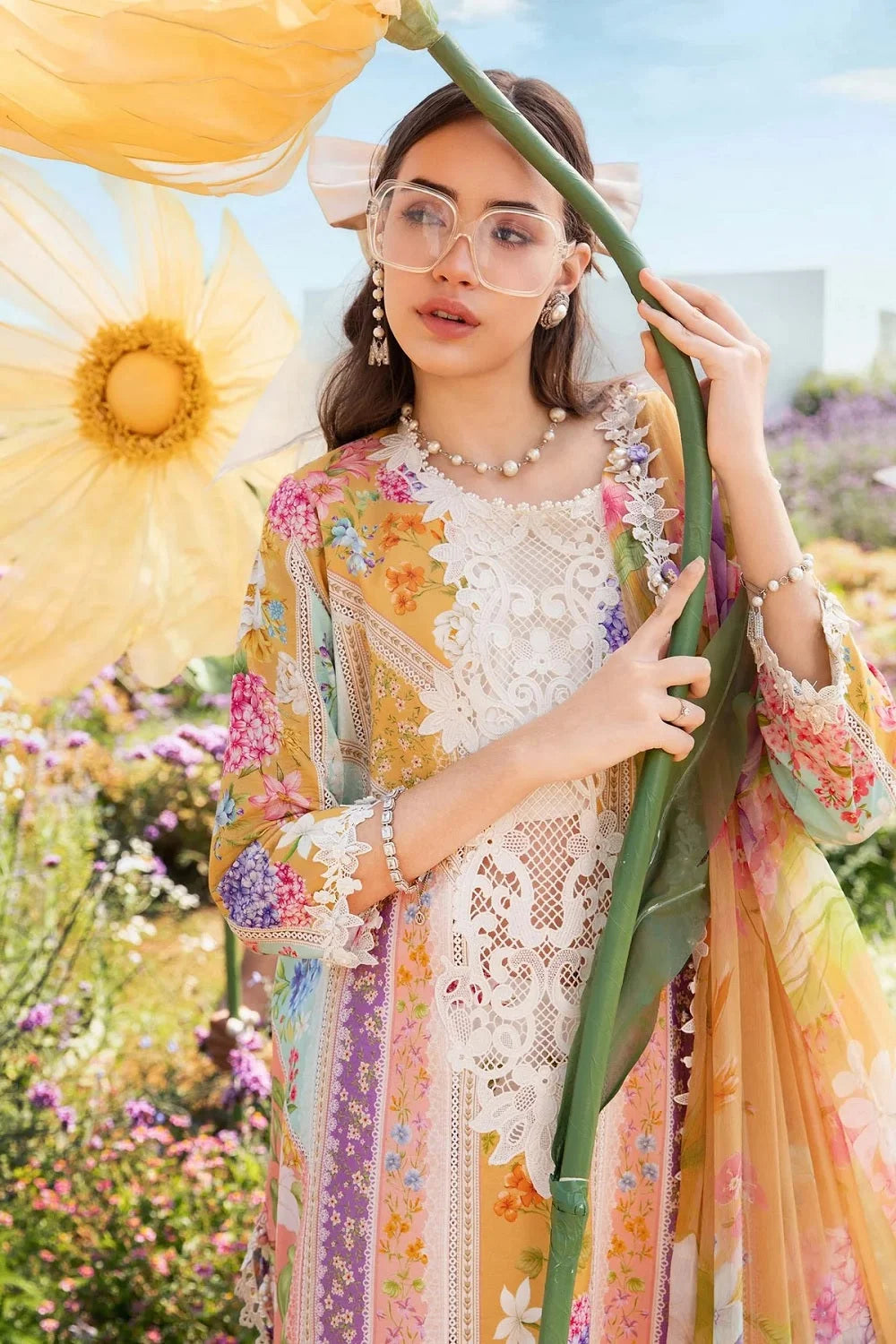 Floral Printed Pure Lawn Suit with Chiffon Dupatta