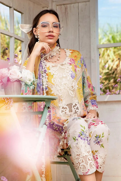 Floral Printed Pure Lawn Suit with Chiffon Dupatta