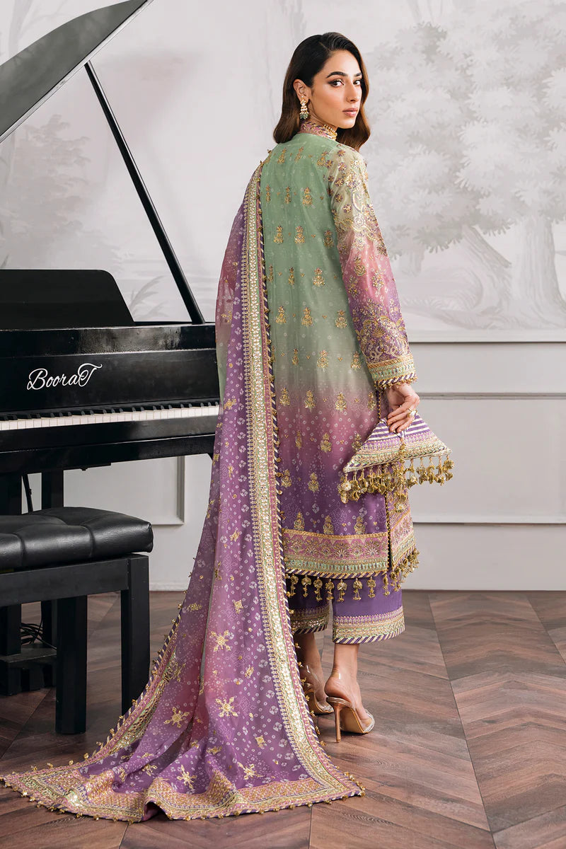 pastel colour pakistani dresses Rohesia, Silver Bridal Front-open kameez with lehenga (Baraat)