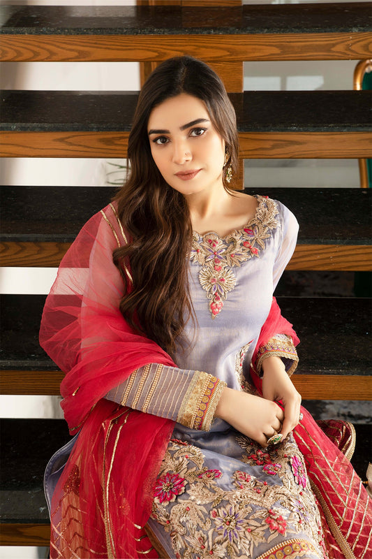 Hand Embroidered Lavender Pure Maysuri Sharara