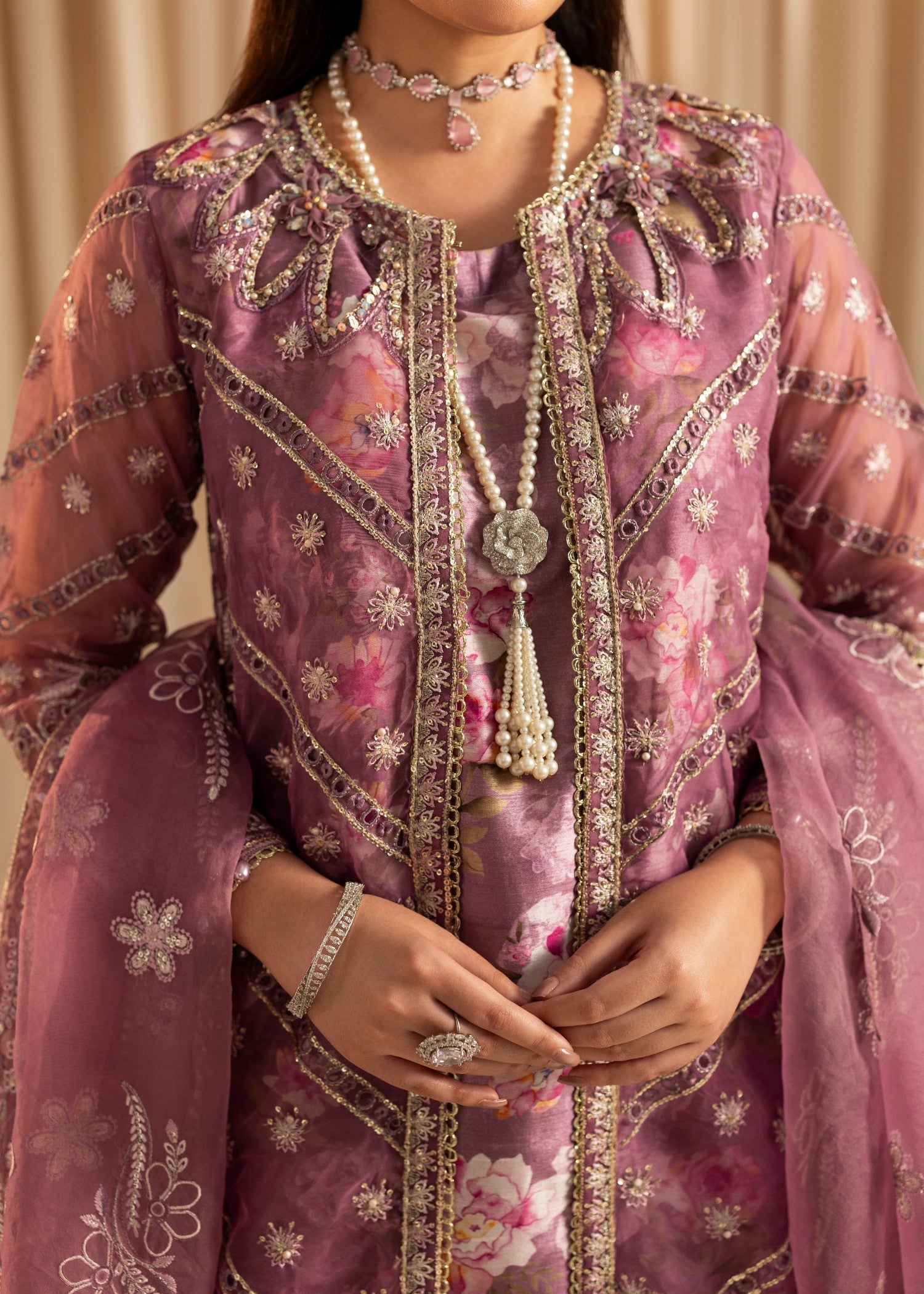 Lavender Embellished Organza Straight Trouser Suit Online in Dubai UAE Abudhabi Ajman Sharjah