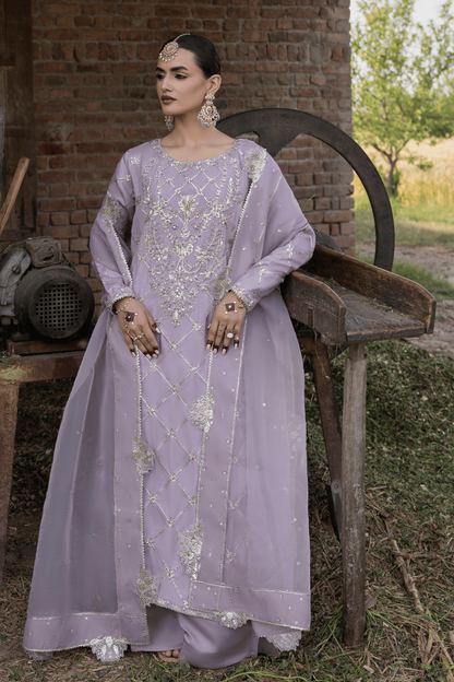 Lavender Embroidered Korean Raw Silk Festive Suit Online in Dubai UAE Abudhabi Ajman Sharjah