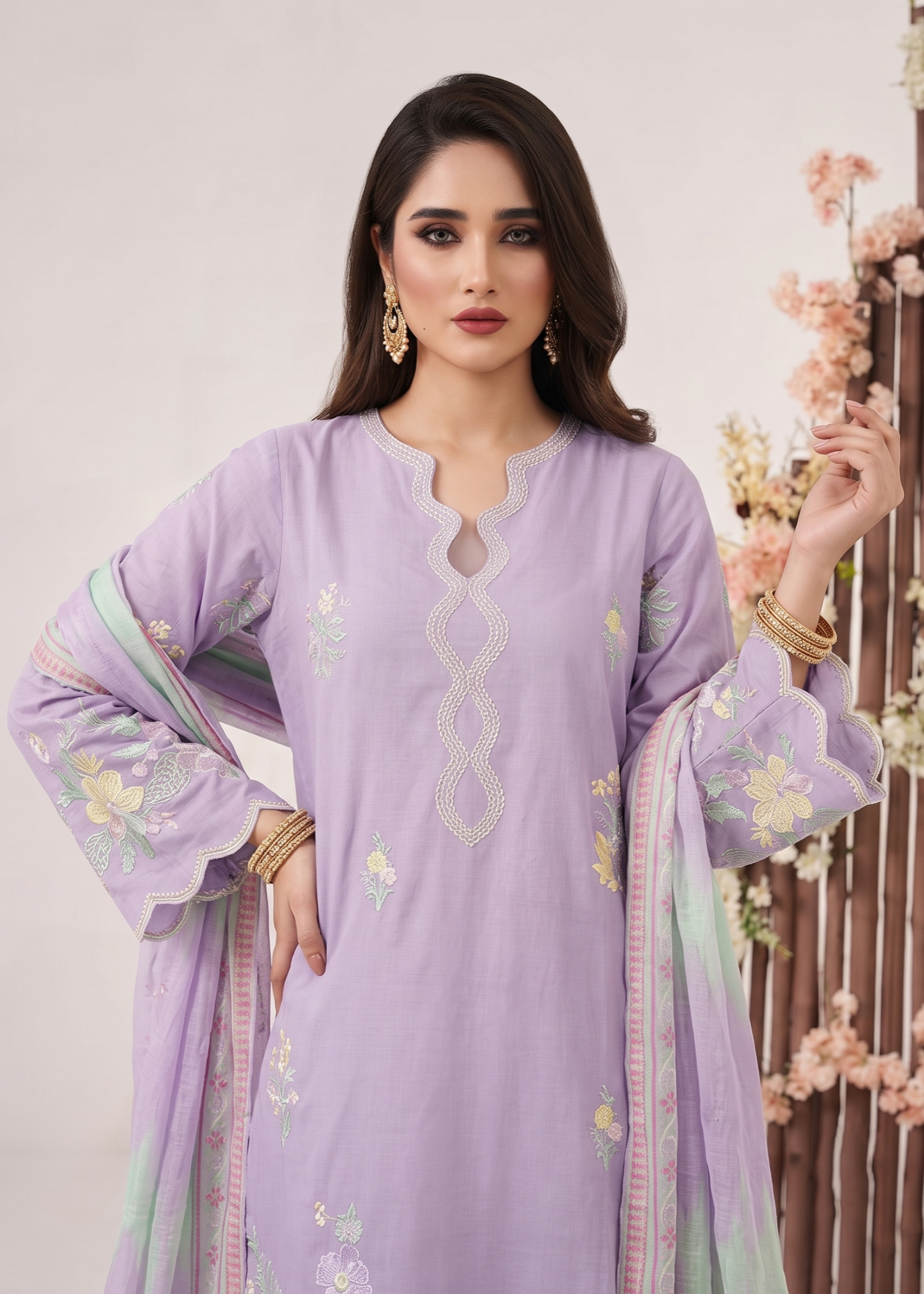 Lavender Embroidered Lawn 3 Piece Shalwar Kameez Online in UK USA Canada