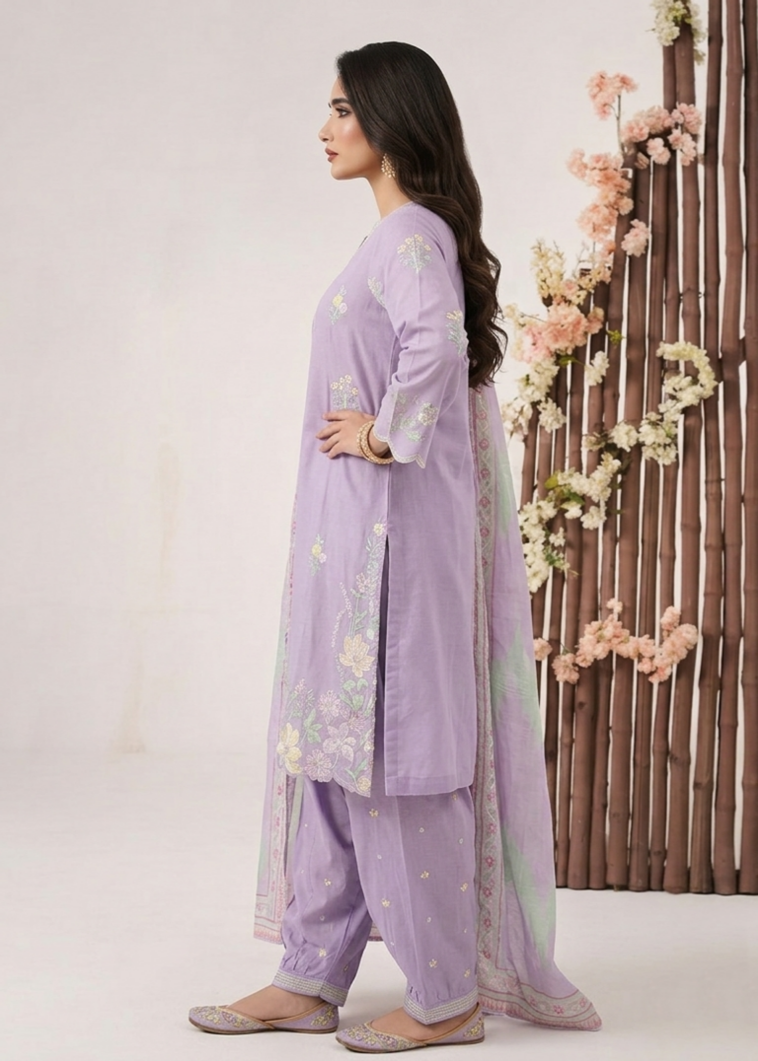 Lavender Embroidered Lawn Festive Wear Suit Online in Sri Lanka India Australia