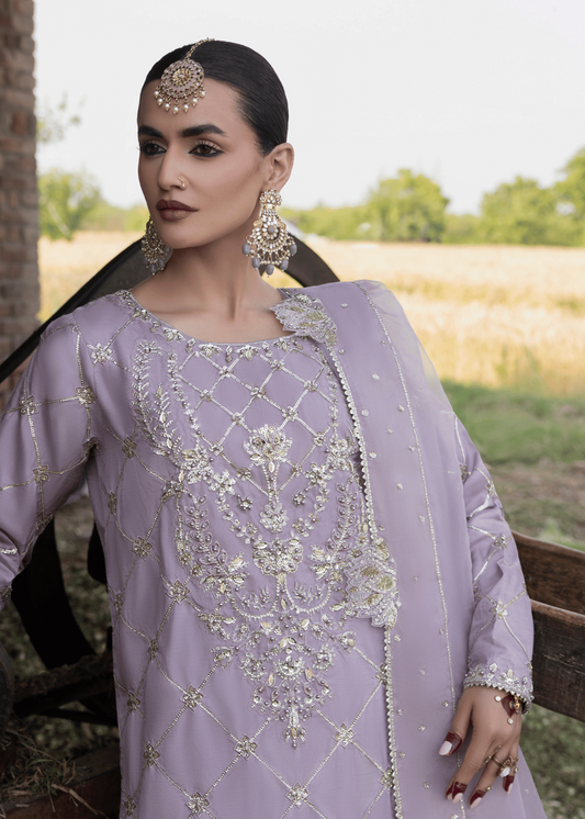 Lavender Embroidered Organza Dupatta Silk Suit Online in Dubai DXB UAE Abudhabi Meena Bazaar