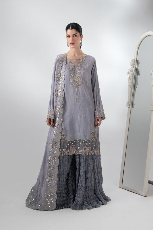 Lavender Embroidered Raw Silk Sharara Online in Dubai UAE Abudhabi Ajman Sharjah