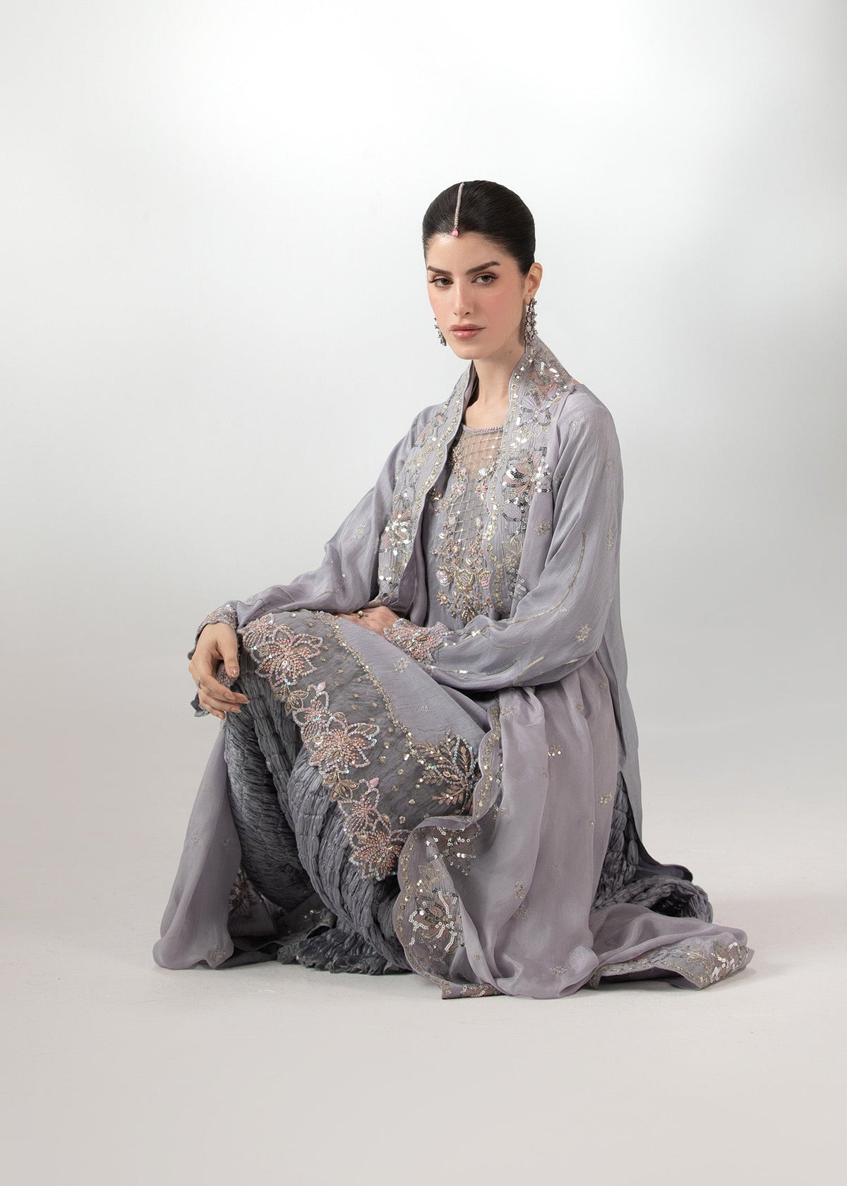Lavender Embroidered Sharara Pakistani Designer Suits Online in Dubai UAE Abudhabi Ajman Sharjah