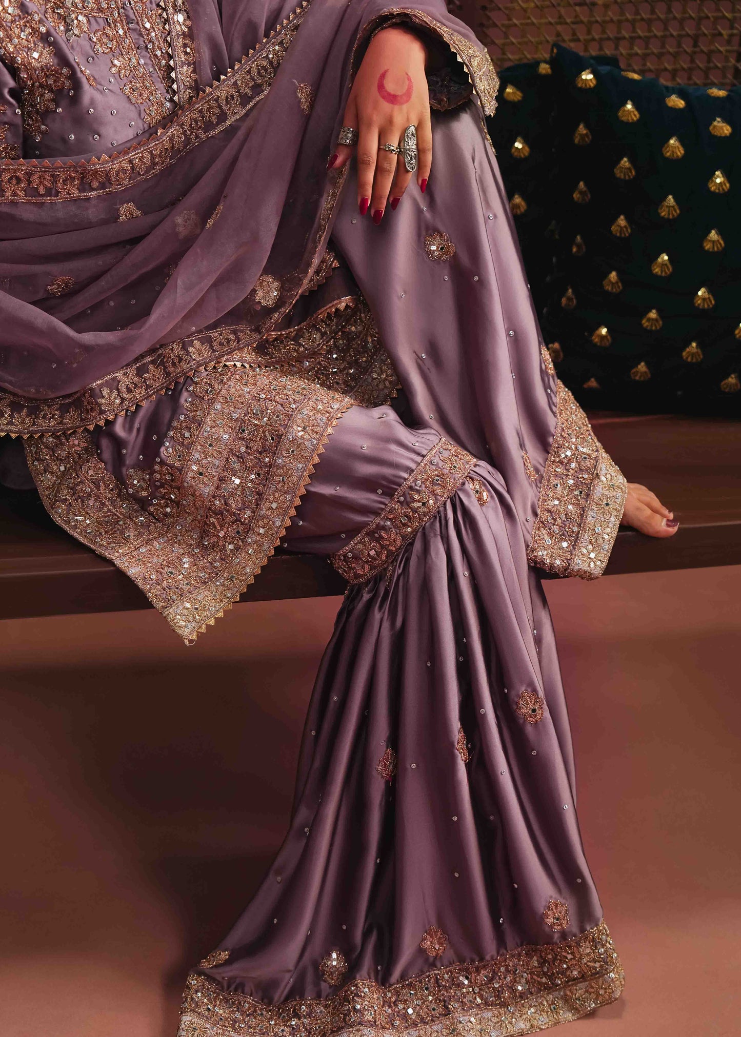 Lavender Embroidered Silk Gharara Wedding Guest Wear Online in Dubai UAE Abudhabi Ajman Sharjah