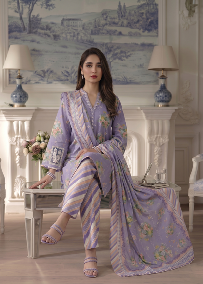Lavender Grey Lawn Embroidered Dupatta Suit Online in KSA Riyadh Saudi Arabia Oman Bahrain Qatar