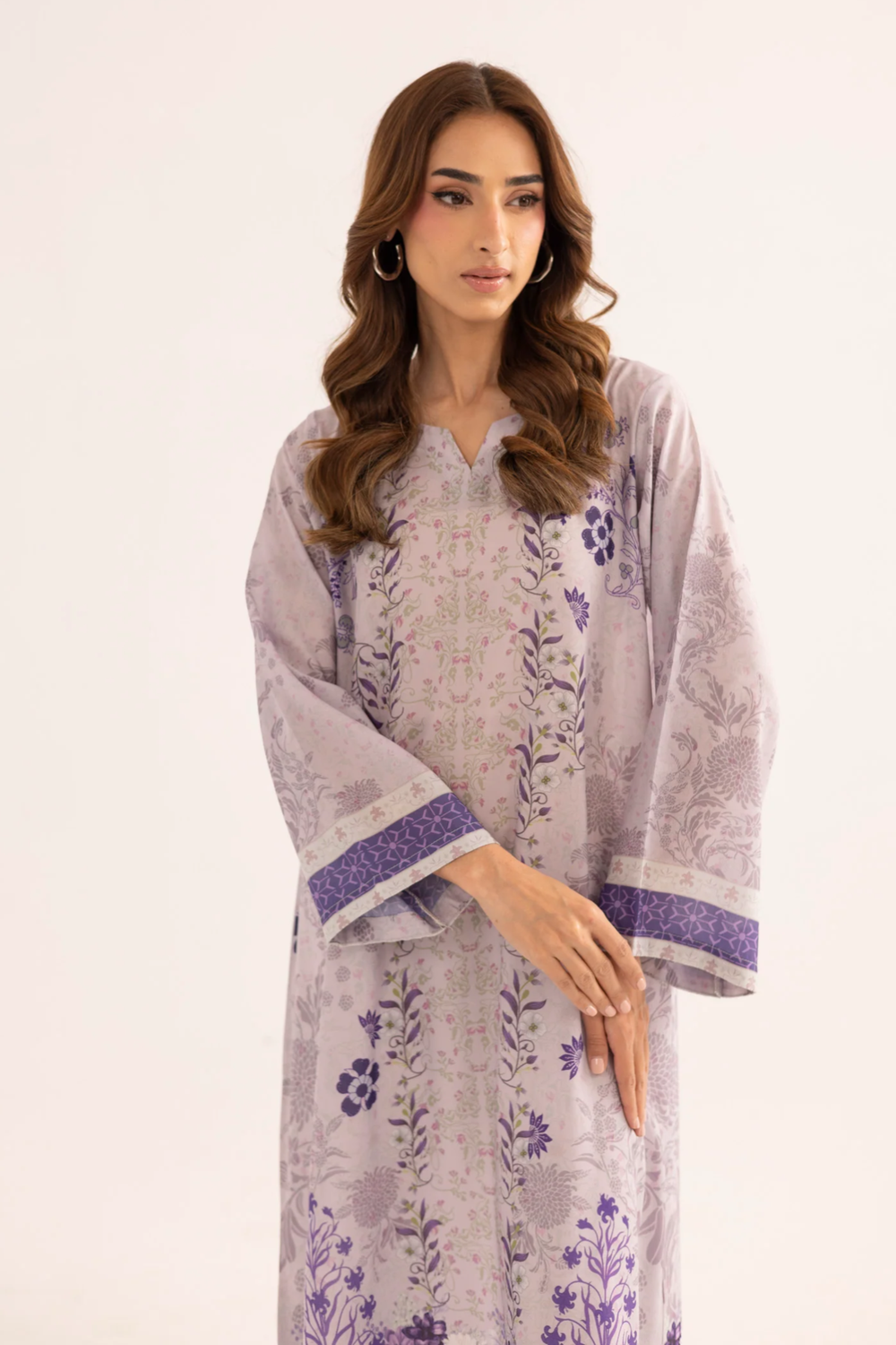 Lavender Grey Sublimation Printed Kaftan Online in Dubai UAE Abudhabi Ajman Sharjah