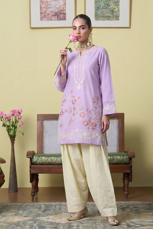 Lavender Mist Embroidered Lawn Kurta Set Online in Dubai UAE Abudhabi Ajman Sharjah