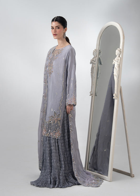 Lavender Raw Silk Sharara Gharara Online in UK USA Canada