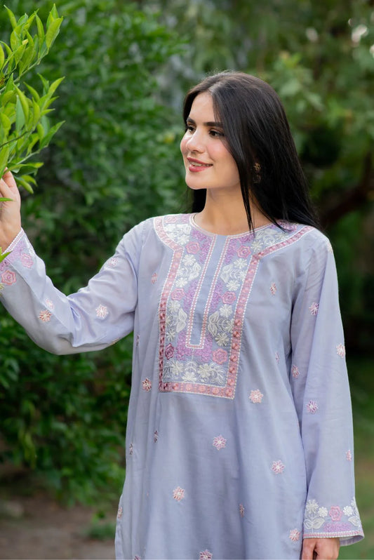 Lavender-Grey Kurta with Straight Pants