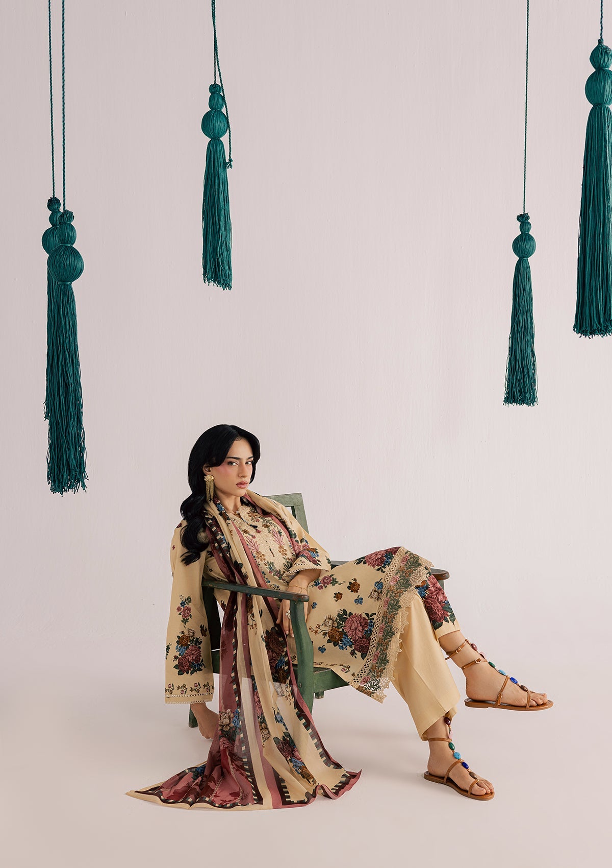 Lawn Beige Embroidered Kurta Set Online in Dubai DXB UAE Abudhabi Meena Bazaar