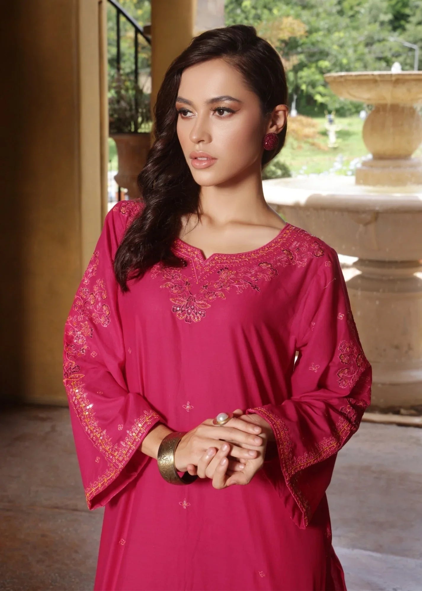 Lawn Cotton Embroidered Magenta Suit Online in UK USA Canada
