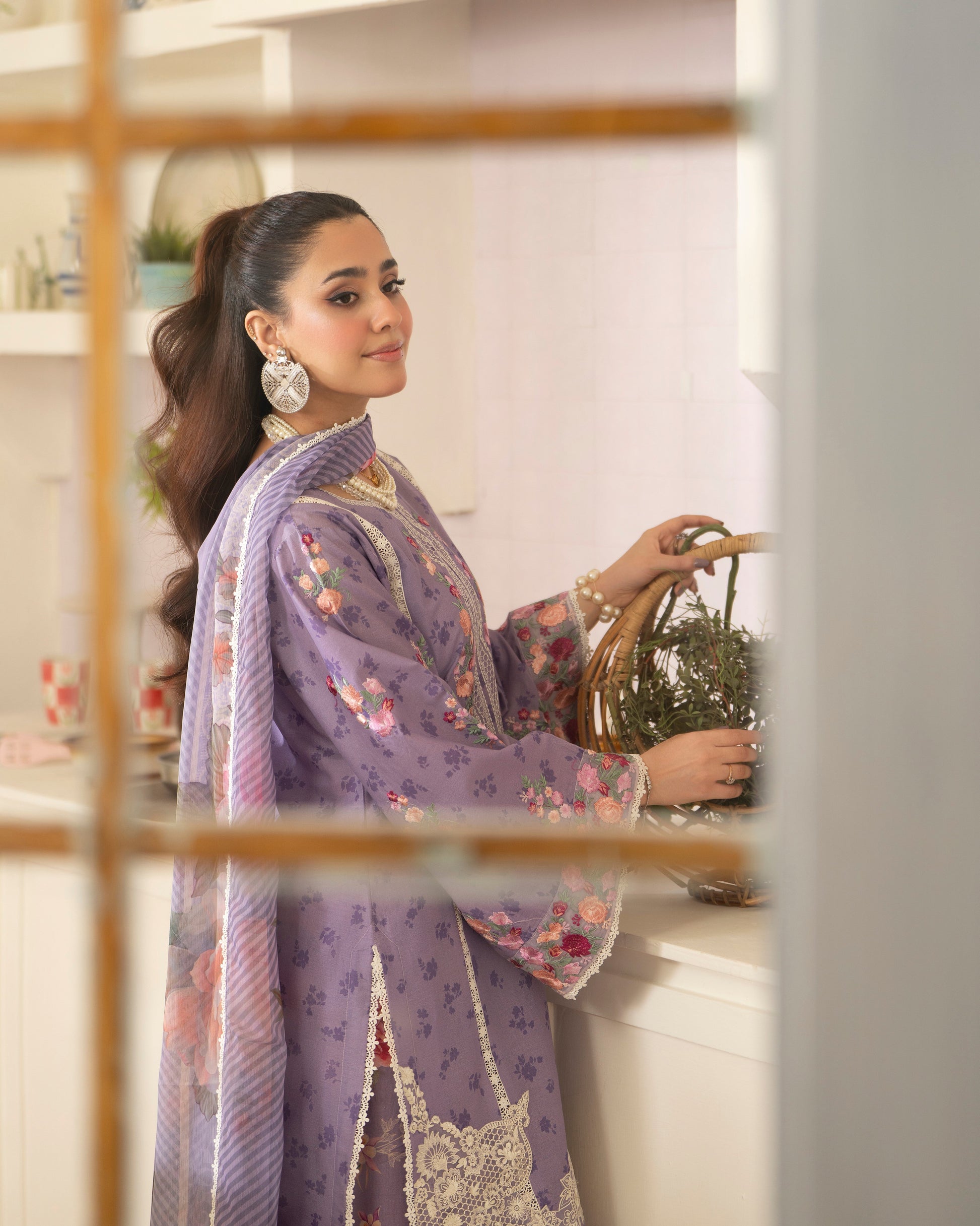 Lawn Embroidered Farshi Shalwar Mauve Online in Dubai UAE Abudhabi Ajman Sharjah
