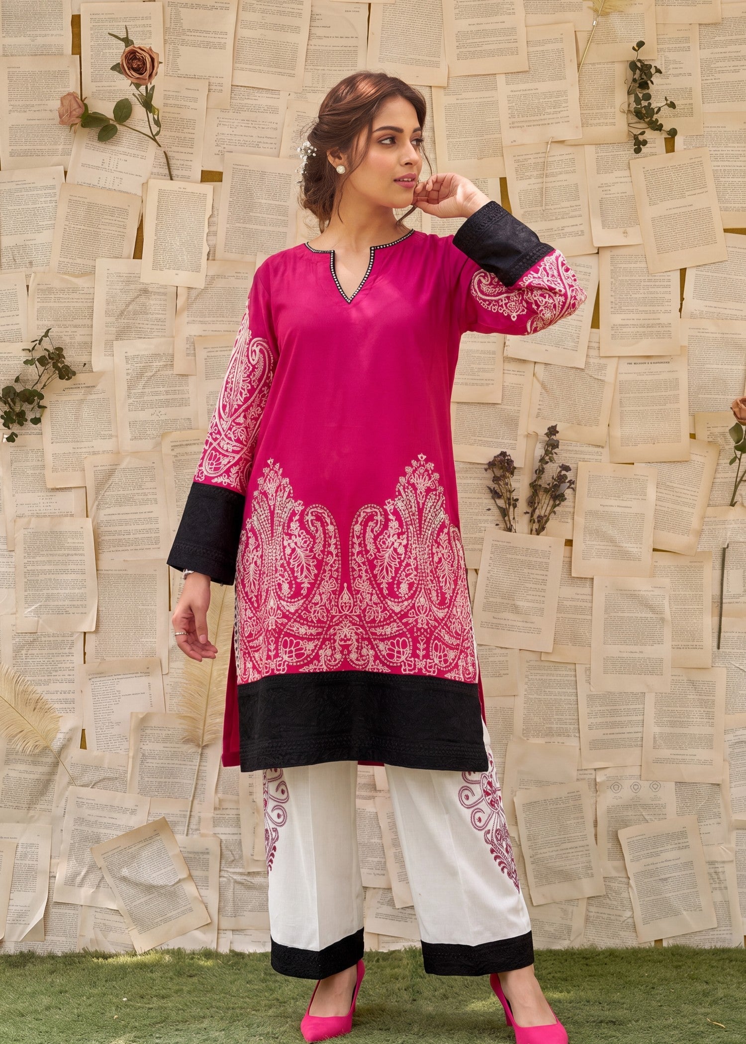 Lawn Embroidered Hot Pink Salwar Kameez Online in KSA Riyadh Saudi Arabia Oman Bahrain Qatar
