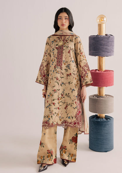 Lawn Embroidered Salwar Kameez Camel Brown Online in KSA Riyadh Saudi Arabia Oman Bahrain Qatar