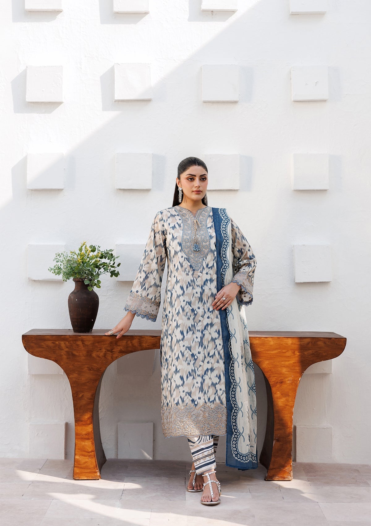 Lawn Embroidered Sky Blue Salwar Kameez Online in UK USA Canada
