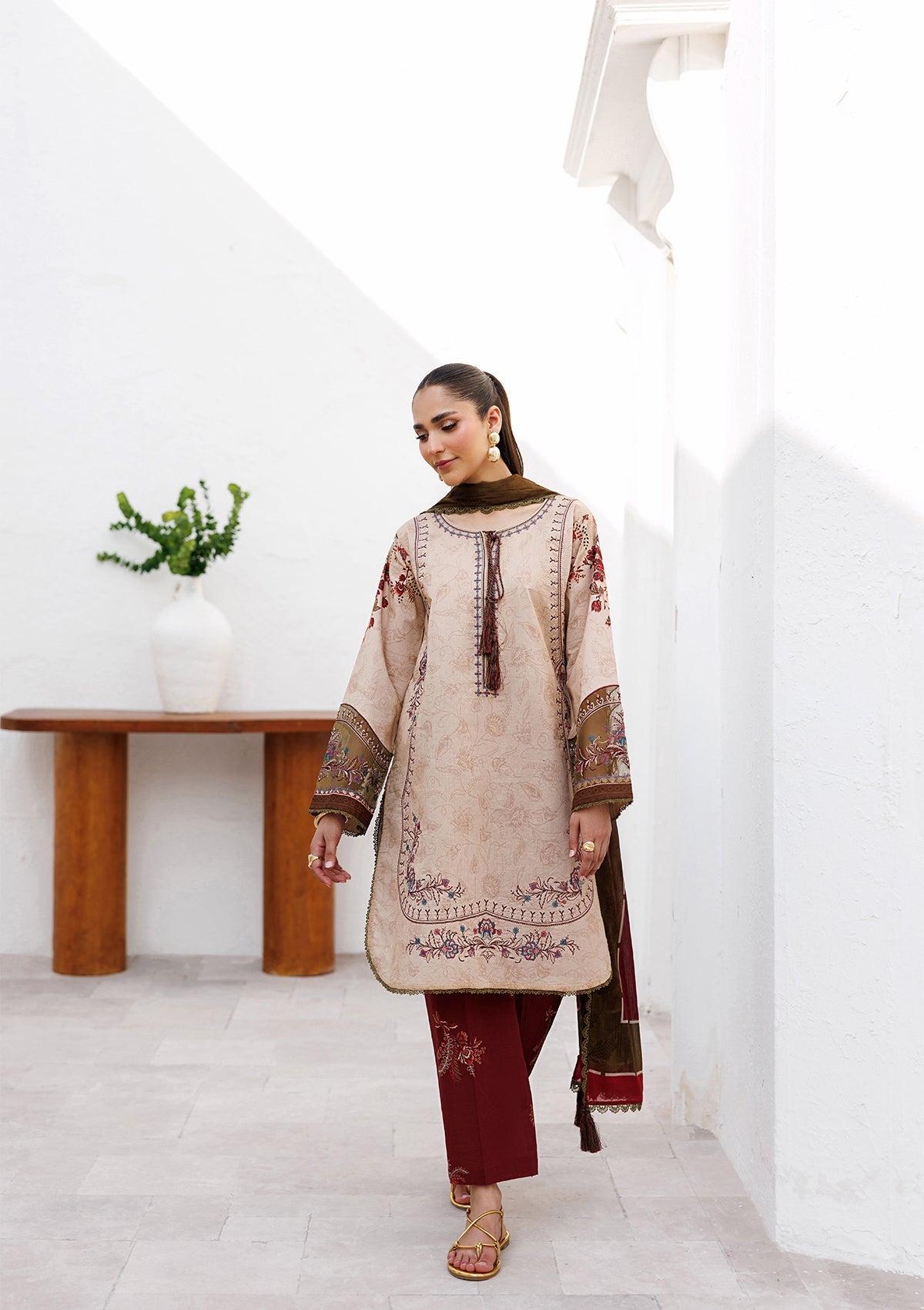 Lawn Embroidered Suit Almond Brown Online in UK USA Canada