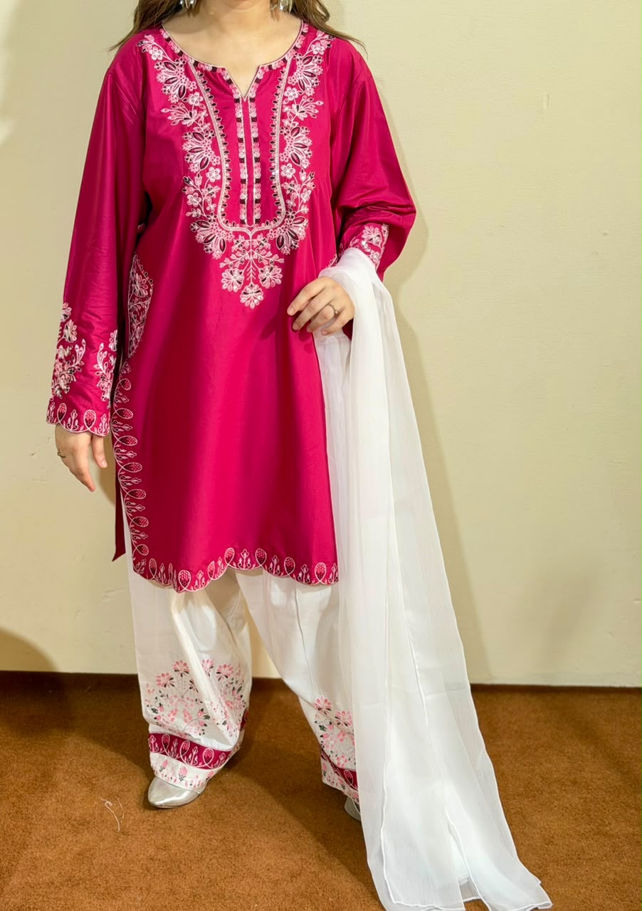 Lawn Embroidered Vivid Pink Pakistani Salwar Kameez Online in Dubai UAE Abudhabi Ajman Sharjah