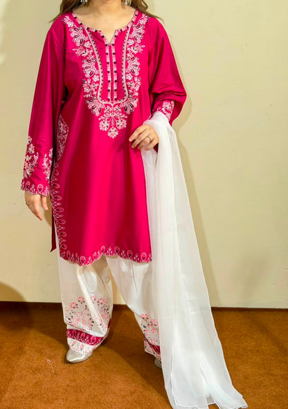 Lawn Embroidered Vivid Pink Pakistani Salwar Kameez Online in Dubai UAE Abudhabi Ajman Sharjah