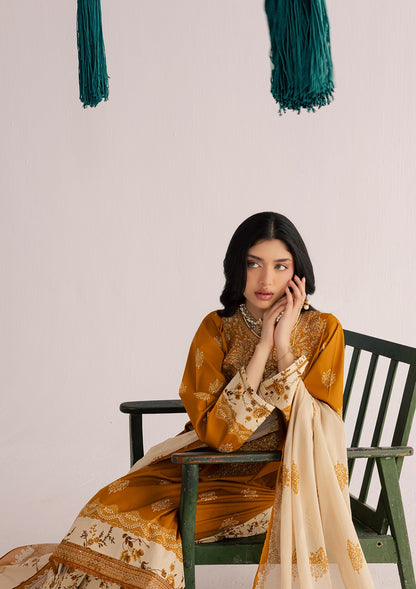 Lawn Mustard Embroidered Kurta Set Online in Dubai UAE Abudhabi Ajman Sharjah