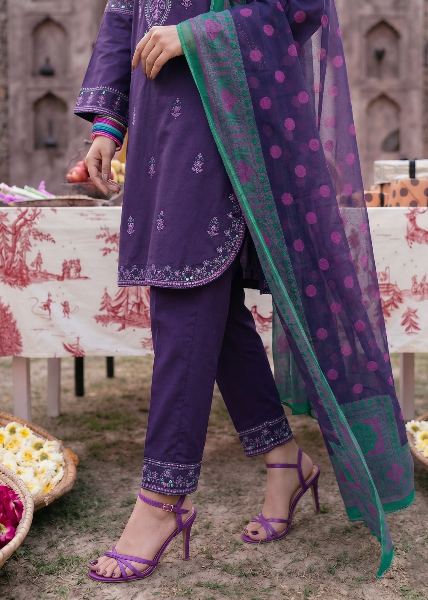 Lawn Purple Embroidered Festive Suit Online in Dubai UAE Abudhabi Ajman Sharjah