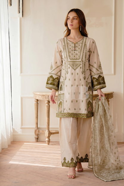Lawn Shalwar Kameez with Khadi Net Dupatta Online in Dubai UAE Abudhabi Ajman Sharjah