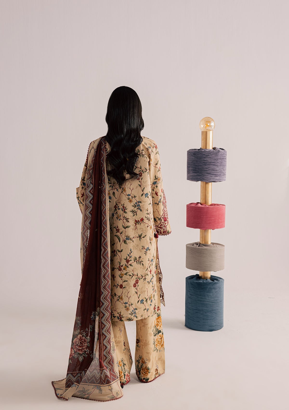Lawn Suit Embroidered Camel Brown Online in Dubai UAE Abudhabi Ajman Sharjah