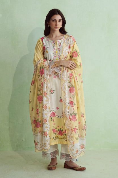 Lemon Chiffon Embroidered Cotton Kurta Online in Dubai UAE Abudhabi Ajman Sharjah