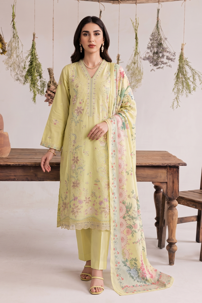 Lemon Chiffon Embroidered Lawn Partywear Suit Online in Dubai UAE Abudhabi Ajman Sharjah