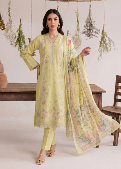 Lemon Chiffon Embroidered Lawn Partywear Suit Online in Dubai UAE Abudhabi Ajman Sharjah