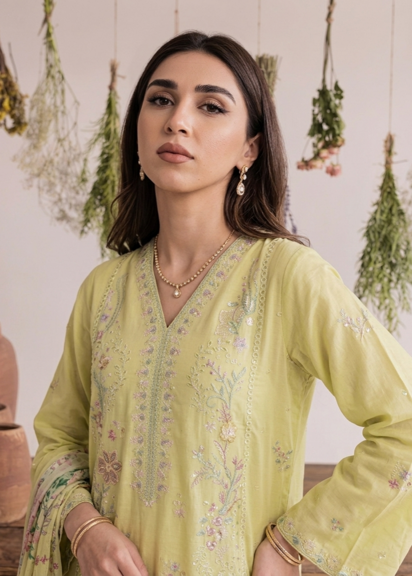 Lemon Chiffon Embroidered Lawn Partywear Suit Online in Dubai UAE Abudhabi Ajman Sharjah