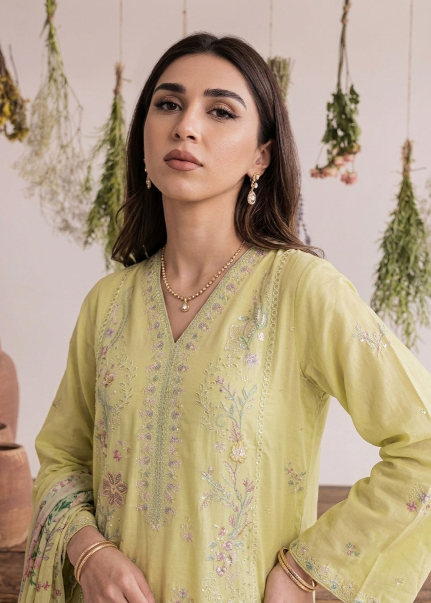 Lemon Chiffon Embroidered Lawn Partywear Suit Online in Dubai UAE Abudhabi Ajman Sharjah
