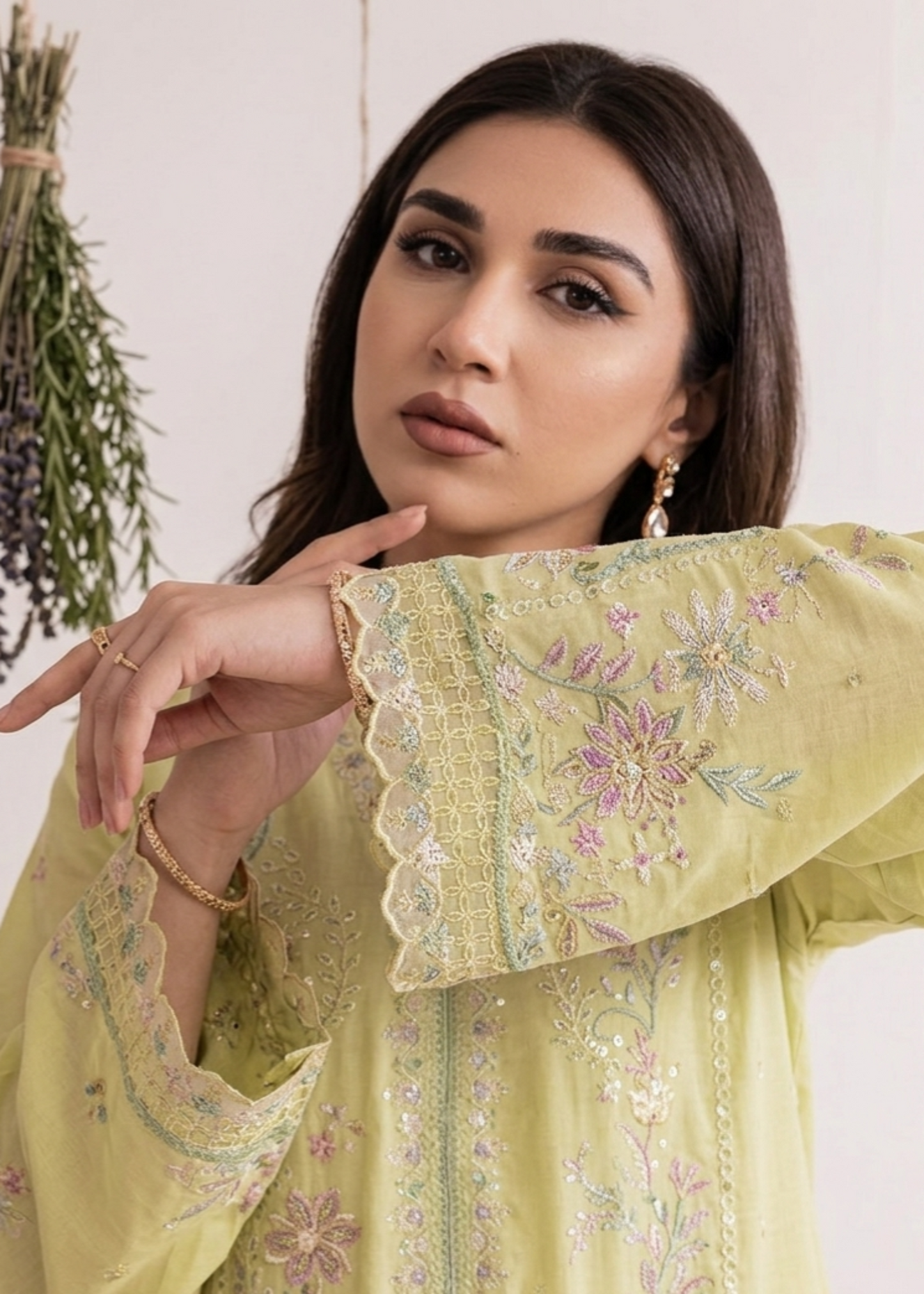 Lemon Chiffon Embroidered Lawn Partywear Suit Online in Dubai UAE Abudhabi Ajman Sharjah
