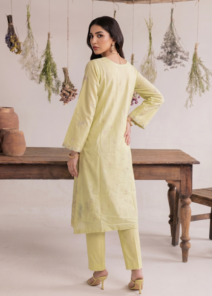 Lemon Chiffon Embroidered Lawn Partywear Suit Online in Dubai UAE Abudhabi Ajman Sharjah