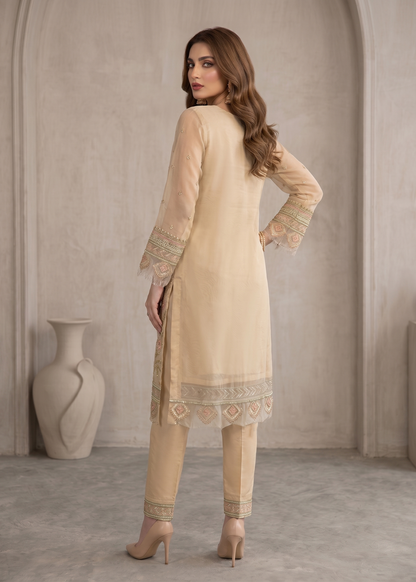 Lemon Chiffon Organza Embroidered Ladies Suit Online in UK USA Canada