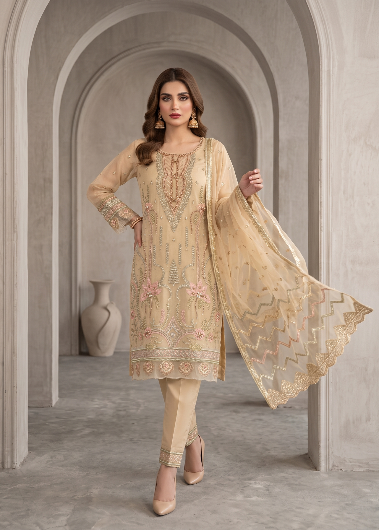Lemon Chiffon Organza Partywear Suit Online in UK USA Canada