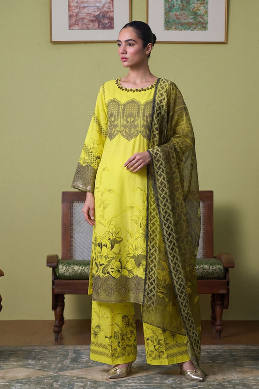 Lemon Embellished Lawn Pakistani Suit Online in Dubai UAE Abudhabi Ajman Sharjah
